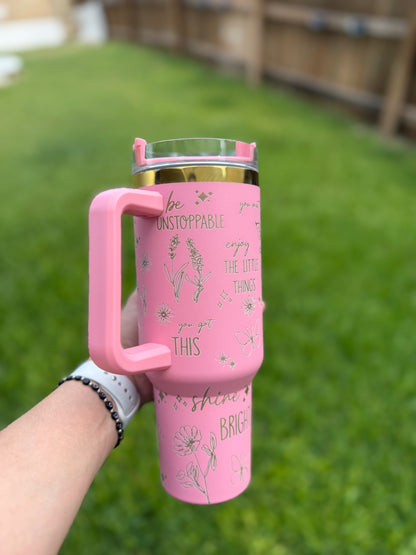 Just Breath - Positive vibes 40 oz Quencher  Gold  Plated Tumbler