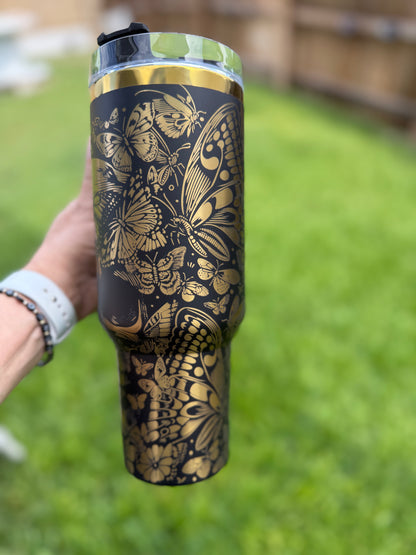 Skull and butterflies 40 oz Quencher  Gold  Plated Tumbler