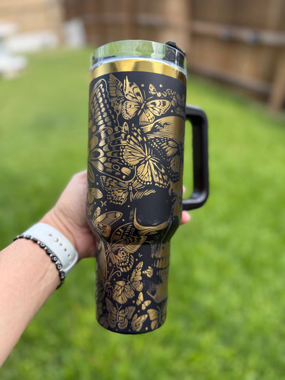 Skull and butterflies 40 oz Quencher  Gold  Plated Tumbler
