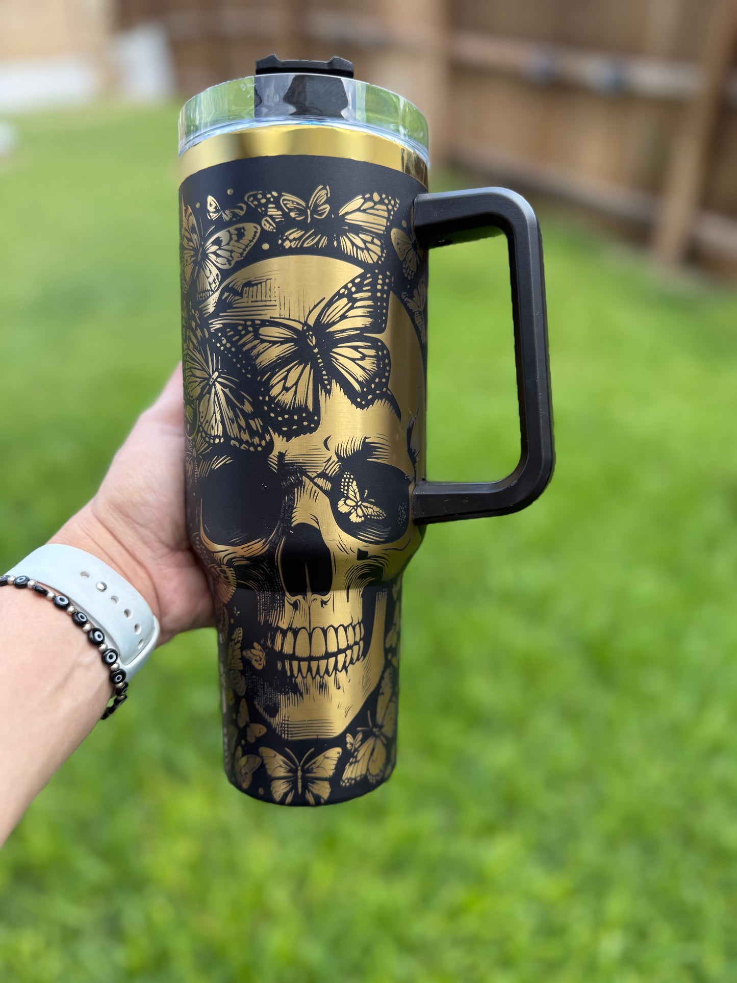 Skull and butterflies 40 oz Quencher  Gold  Plated Tumbler