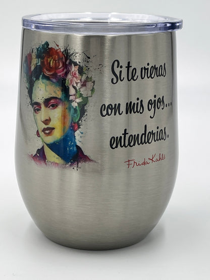 Frida Kahlo wine tumbler, wine tumbler, Frida Kahlo, wine glass, wine, tum