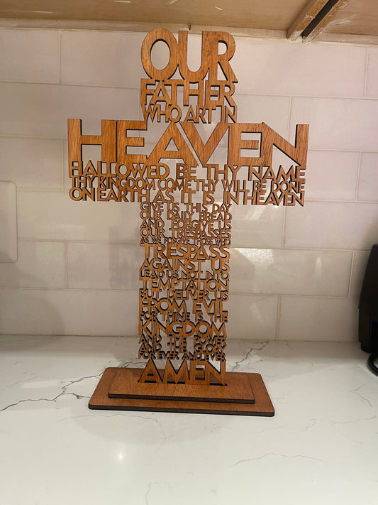 The Lord's Prayer Cross - Baltic wood, Natural or stained