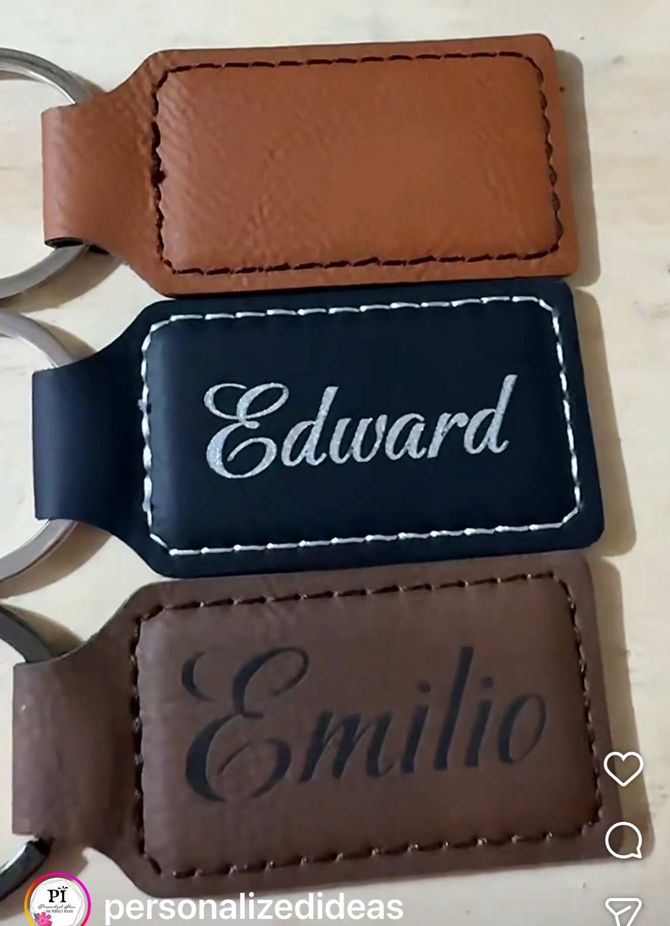 Custom Engraved Leatherette Keychain  Black/Silver. Engraving Rectangle | Personalized Gift