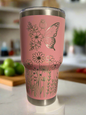 Personalized 30 oz Tumbler, with bottom wildflowers, and a butterfly, and custom name