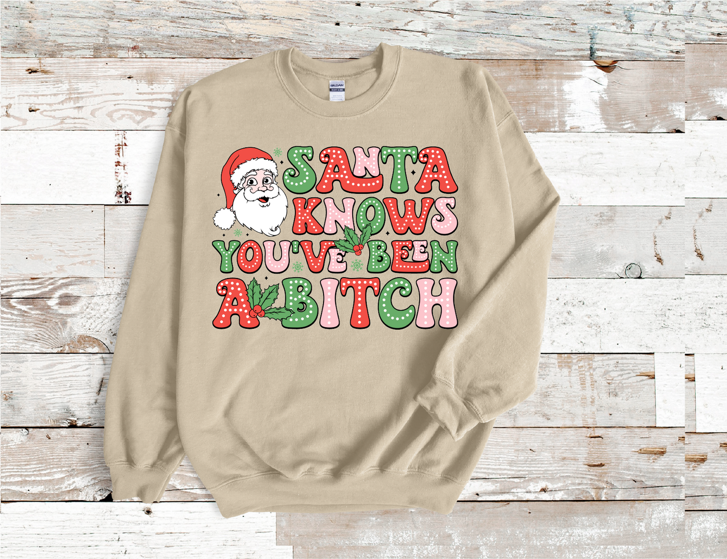 Santa Knows you been a Bitch Christmas Sweatshirt (HTV)