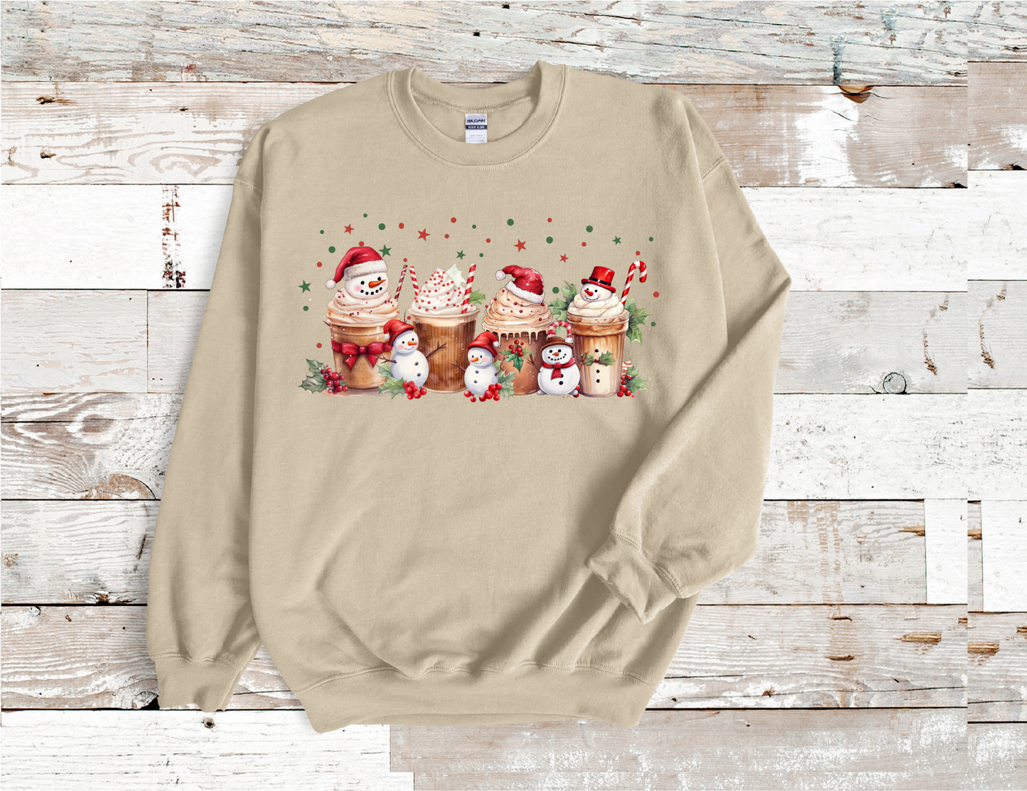 Christmas Snow man candy coffee, Sweatshirt (HTV)