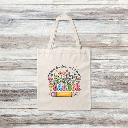 Teacher and flowers tote Bag 11 x 14