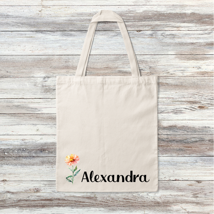 Personalized Birth flower Tote Bag 11 x 14