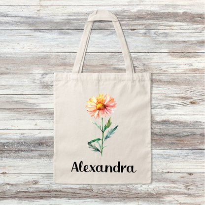 Personalized Birth flower Tote Bag 11 x 14