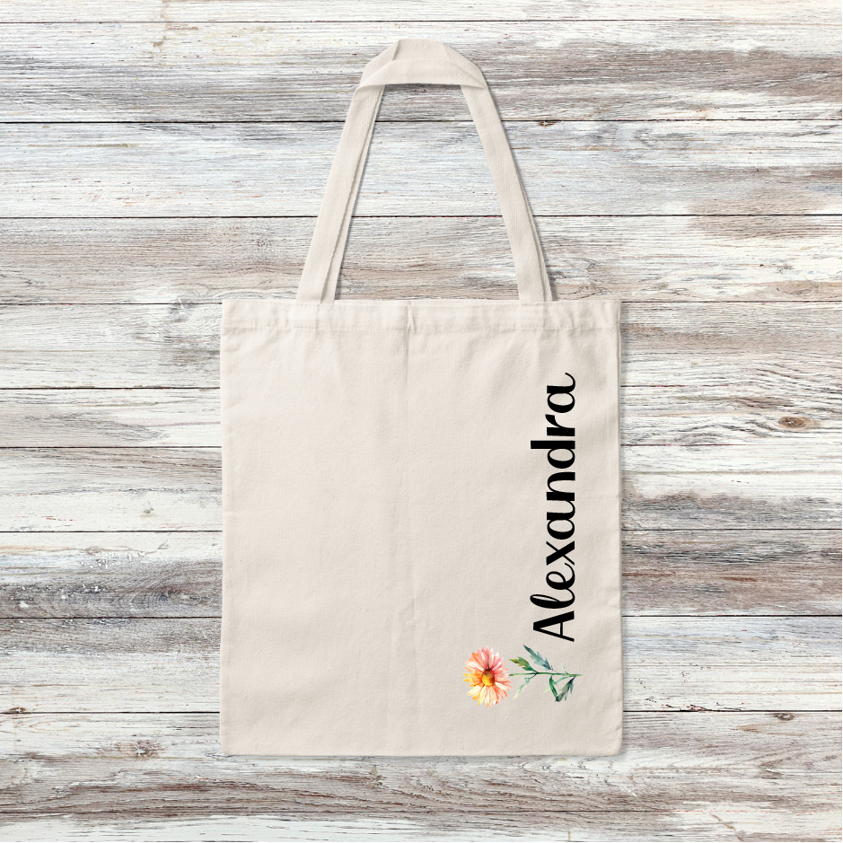Personalized Birth flower Tote Bag 11 x 14