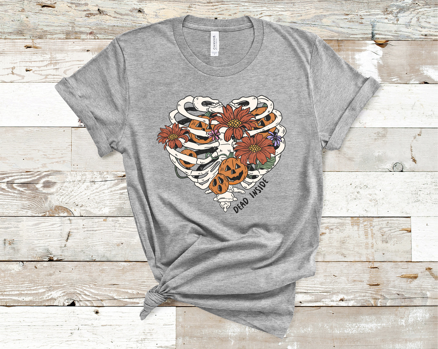Dead Inside Skull Heart and flowers T-Shirt