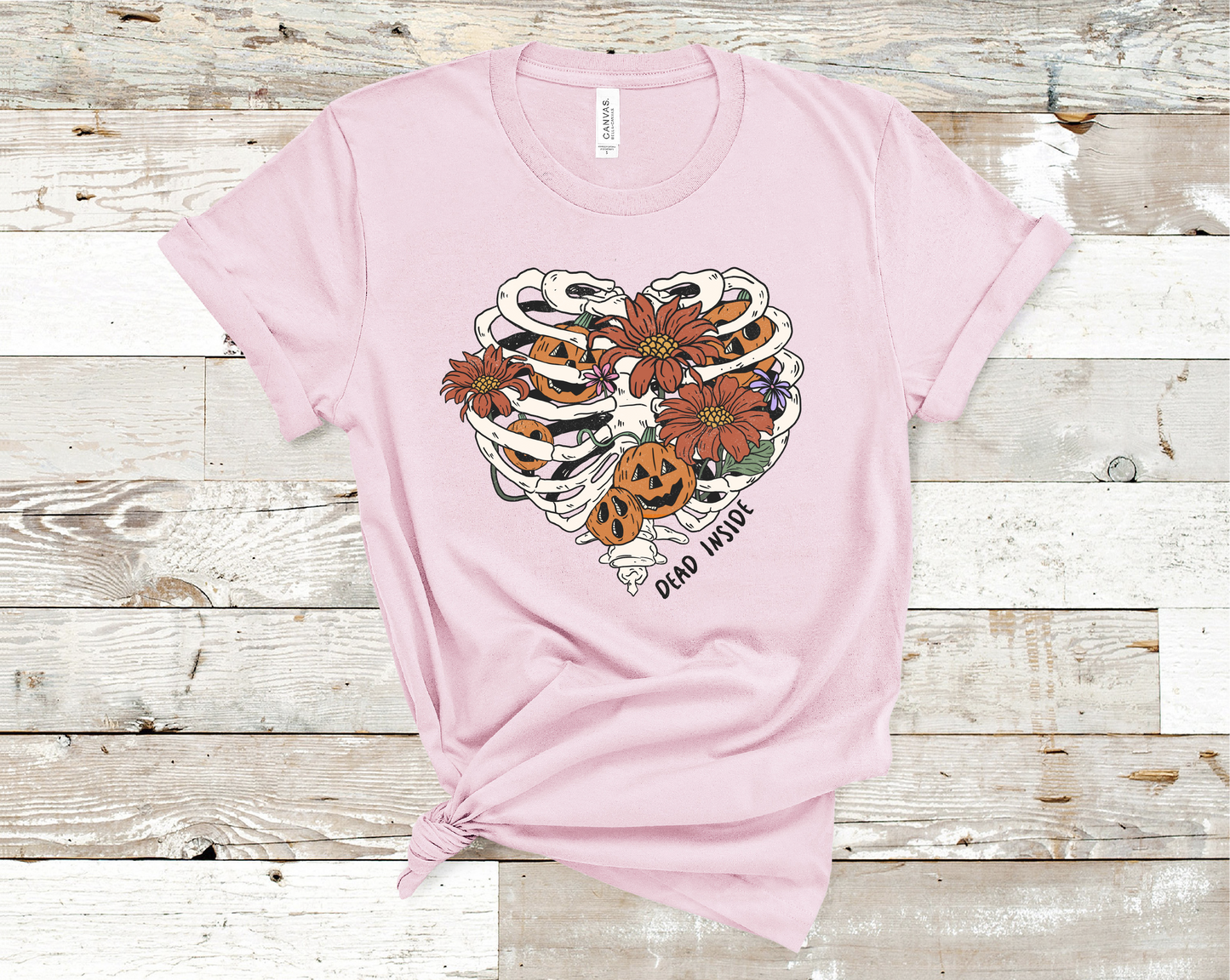 Dead Inside Skull Heart and flowers T-Shirt