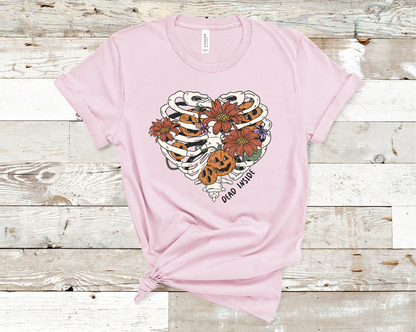 Dead Inside Skull Heart and flowers T-Shirt