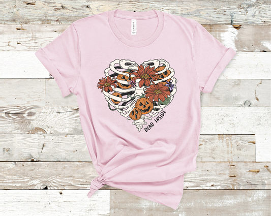 Dead Inside Skull Heart and flowers T-Shirt
