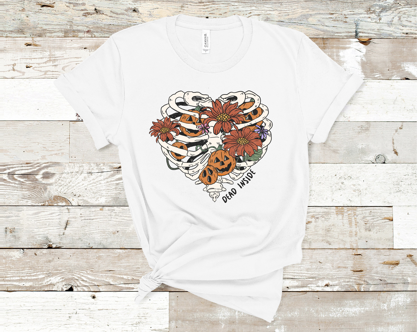 Dead Inside Skull Heart and flowers T-Shirt