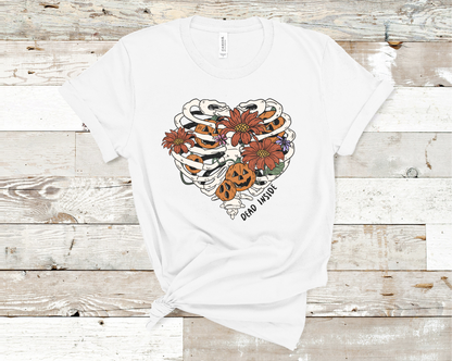 Dead Inside Skull Heart and flowers T-Shirt