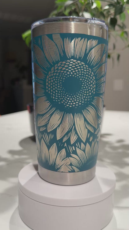 Sunflower seamless engraved 20oz Tumbler, Insulated Steel Laser Engraved Tumbler