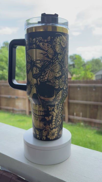 Skull and butterflies 40 oz Quencher  Gold  Plated Tumbler