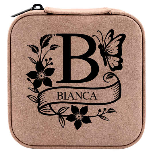 Monogram Engraved Travel Jewelry Box – Laserable Leatherette | 4" x 4"